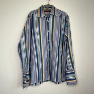 Luchiano Visconti Mens Striped Shirt French Cuff Long Sleeve Medium